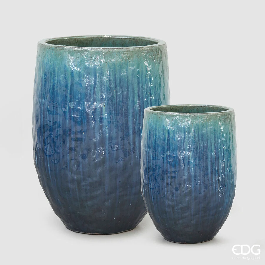 EDG Enzo De Gasperi Set 2 Vasi Saigon Bombati H 52 Cm D 38 Cm H 74 Cm D 54 Cm Aqua