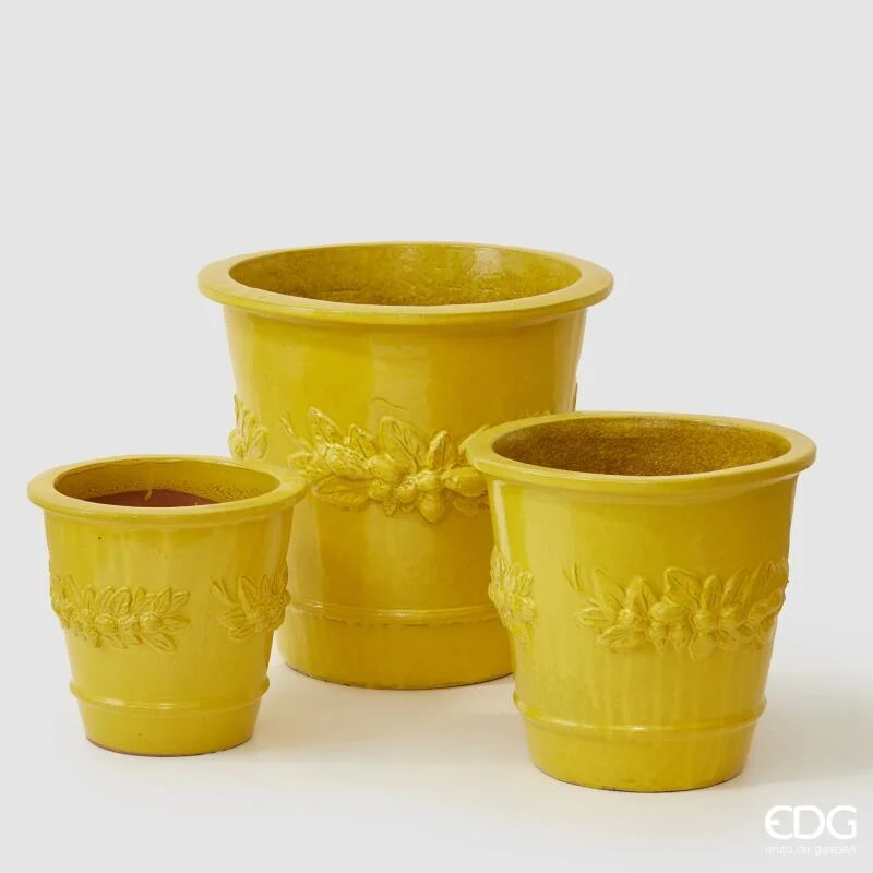 EDG Enzo De Gasperi Set 3 Pz Vaso Atlas Limoni Svasato H 47 Cm H 36 Cm H 29 Cm Waterproof  Giallo