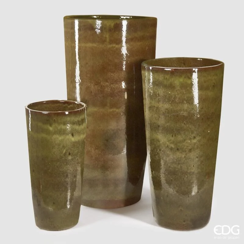 EDG Enzo De Gasperi Set 3 Pz Vaso Glaze H 100 Cm H 80 Cm H 60 Cm Olive