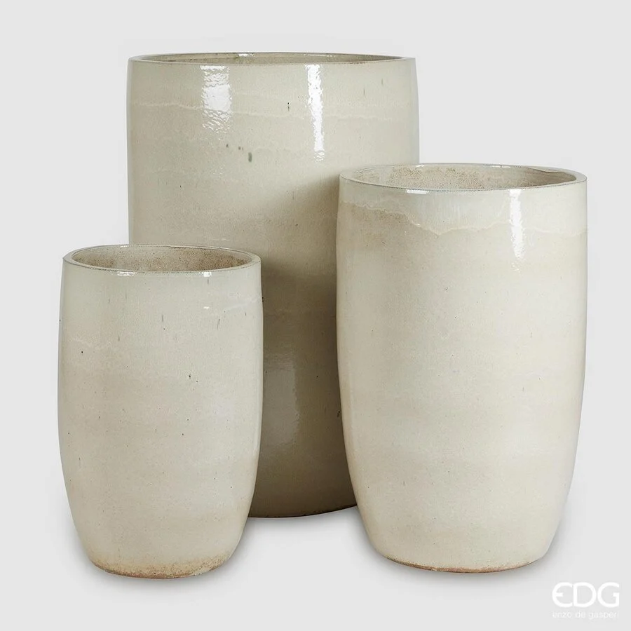 EDG Enzo De Gasperi Set 3 Vasi Glaze Rotondo Avorio Ceramica