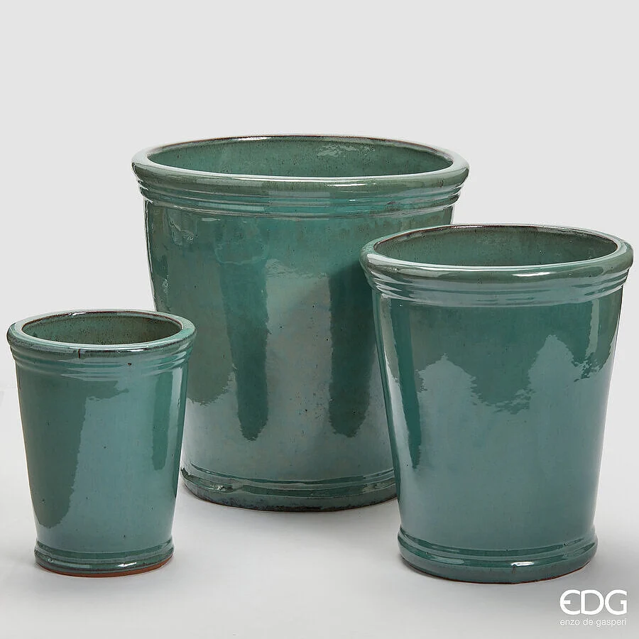 EDG Enzo De Gasperi Set 3 Pz Vaso Glaze Svasato H 47 Cm H 41 Cm H 30 Cm Waterproof Salvia