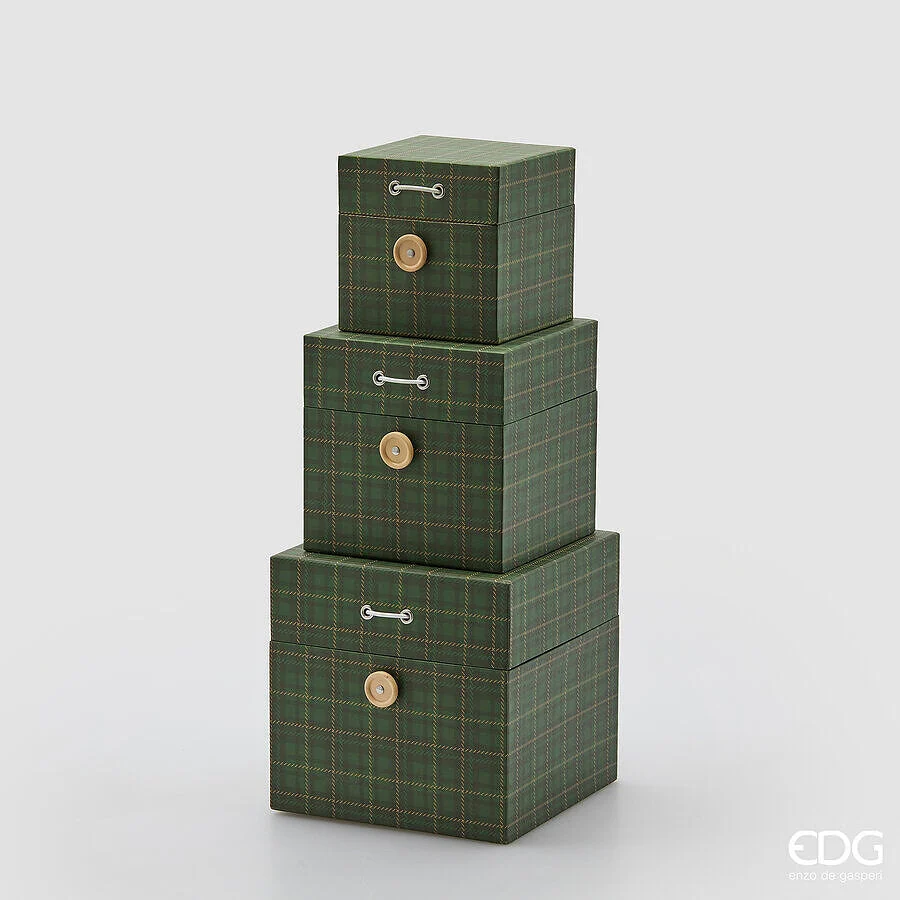 EDG Enzo De Gasperi Set 3 Scatole Decorative Natale Quadrata H 18 Cm H 15 Cm H 12 Cm Dark Green