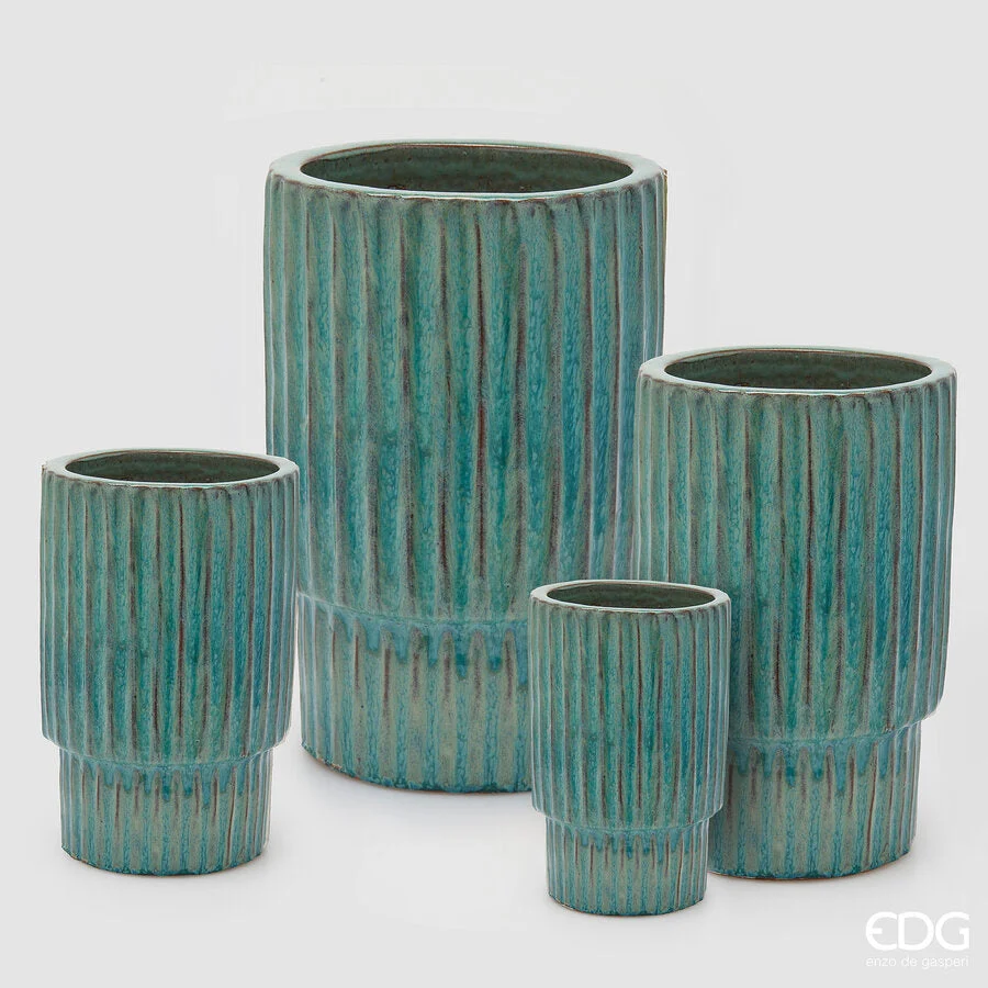 EDG Enzo De Gasperi Set 4 Vasi Glaze Atlas Righe Mix Blu Ceramica