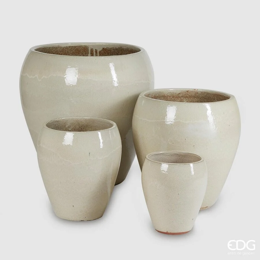 EDG Enzo De Gasperi Set 4 Vasi Glaze Bombato Avorio Ceramica