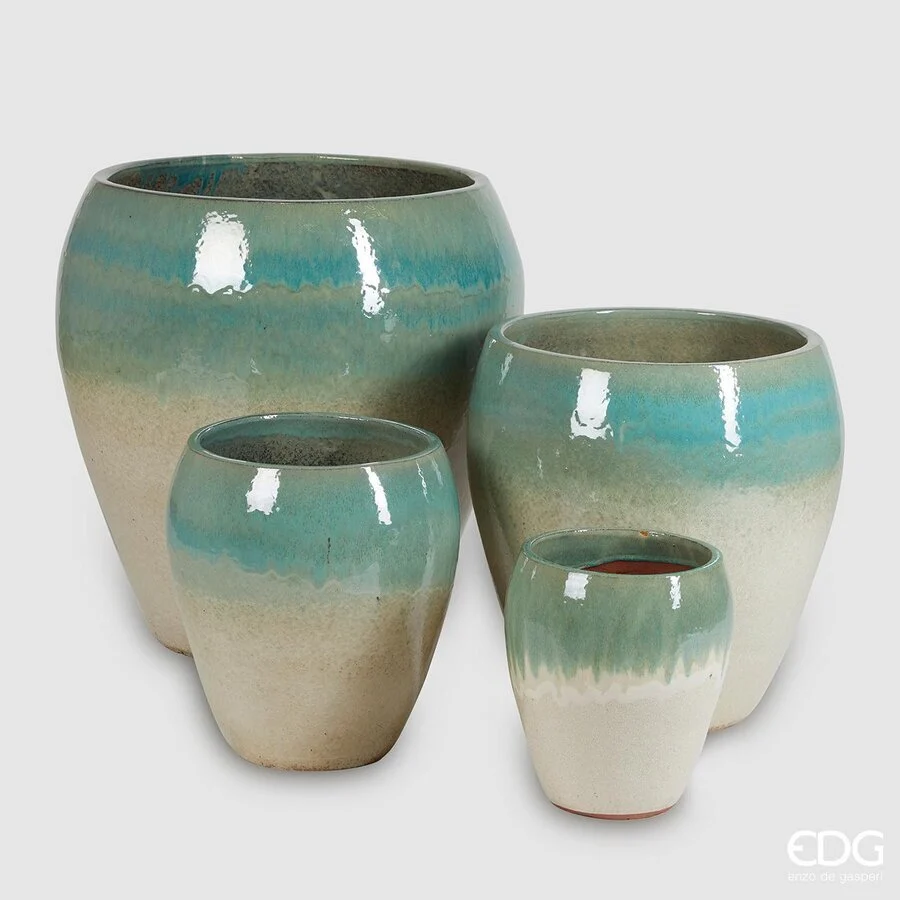 EDG Enzo De Gasperi Set 4 Pz Vaso Glaze Bombato H 68 Cm H 52 Cm H 42 Cm H 32 Cm Waterproof Mix Verde