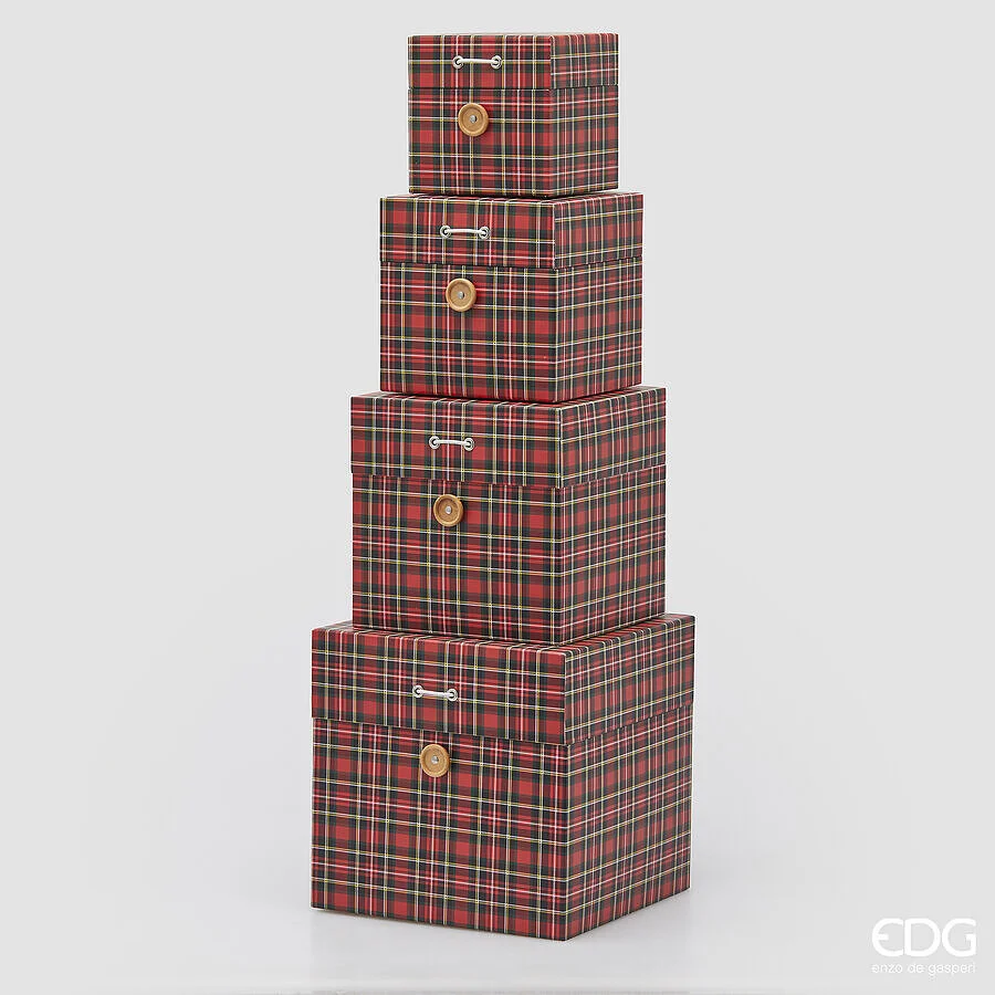 EDG Enzo De Gasperi Set 4 Scatole Decorative Natale Quadrata H 22 Cm H 18 Cm H 15 Cm H 12 Cm Green Red