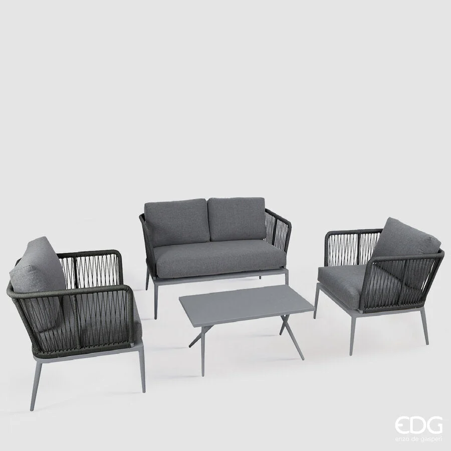 EDG Enzo De Gasperi Set Salottoin 100% Alluminio Divano 2 Poltrone e Tavolino Dark Grey