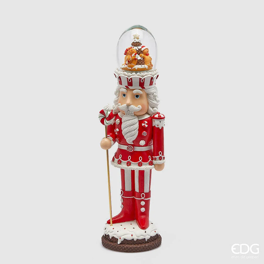 EDG Enzo De Gasperi Sfera Acqua Soldatino di Natale H 48,5 Cm Musica, Movimento, Led  White Red