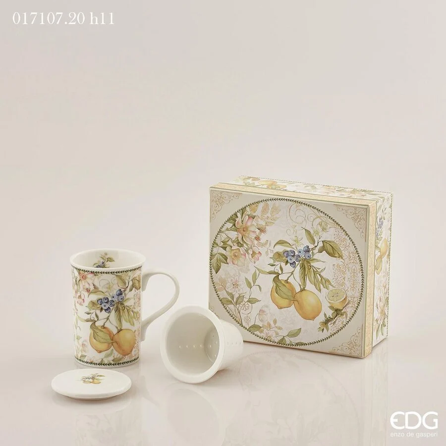 EDG Enzo De Gasperi Tazza con Filtro Porcellana H 17 Cm D 20 Cm 320 Ml Confezione Regalo Giallo