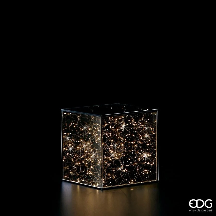 EDG Enzo De Gasperi Teca Cubo Natale con 100 Led H 21 Cm 20 x 20 Cm Grey