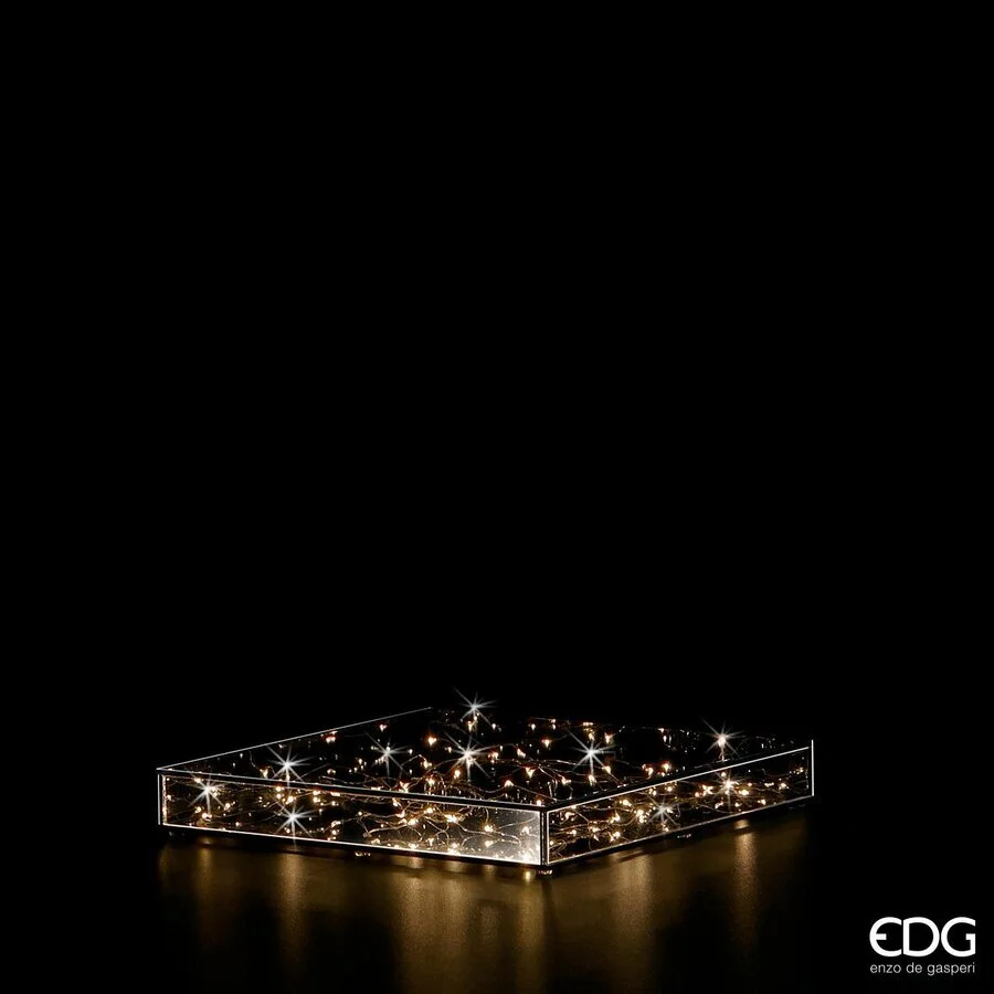 EDG Enzo De Gasperi Teca Vassoio Natale con 40 Led H 4 Cm 30 x 30 Cm Grey