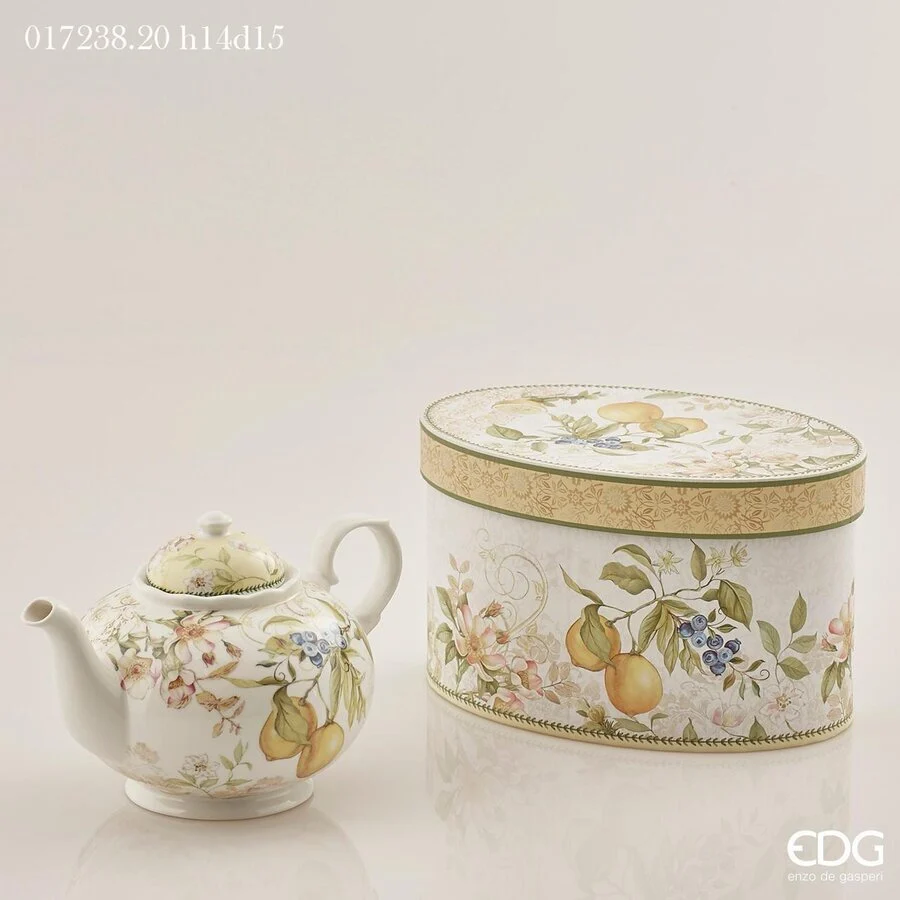 EDG Enzo De Gasperi Teiera Porcellana H 14 Cm D 15 Cm 1080 Ml Confezione Regalo Giallo