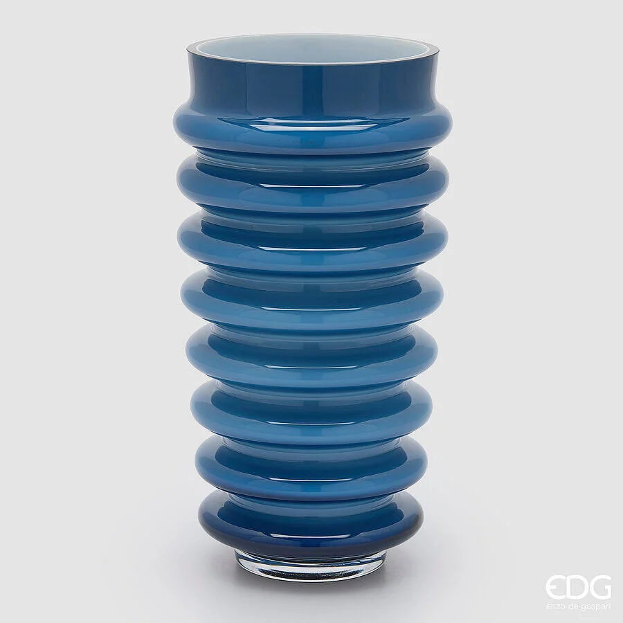 EDG Enzo De Gasperi Vaso Dischi Svasato Vetro H 30 Cm D 17,5 Cm Blu