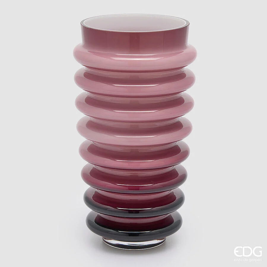 EDG Enzo De Gasperi Vaso Dischi Svasato Vetro H 30 Cm D 17,5 Cm Rosa Antico