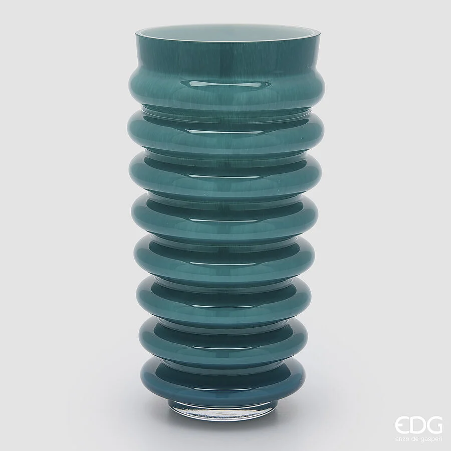 EDG Enzo De Gasperi Vaso Dischi Svasato Vetro H 30 Cm D 17,5 Cm Turquoise