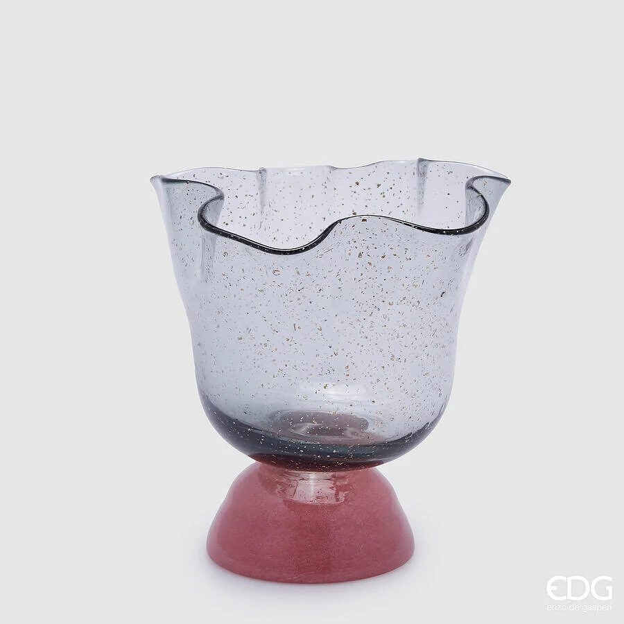 EDG Enzo De Gasperi Vaso Drappo Bicolore con Piede H 23 Cm D 22 Cm Pink Grey