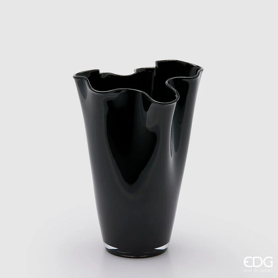 EDG Enzo De Gasperi Vaso Drappo Nida H 29 Cm Vetro Nero