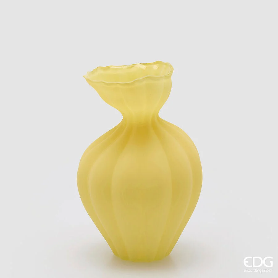 EDG Enzo De Gasperi Vaso Flow Sinuoso H 30,5 Cm D 19,5 Cm Waterproof Vetro Satinato Giallo