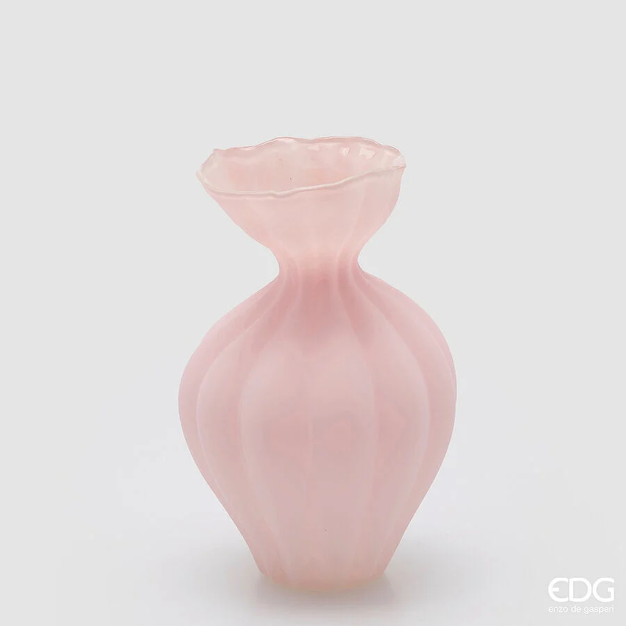 EDG Enzo De Gasperi Vaso Flow Sinuoso H 30,5 Cm D 19,5 Cm Waterproof Vetro Satinato Pink