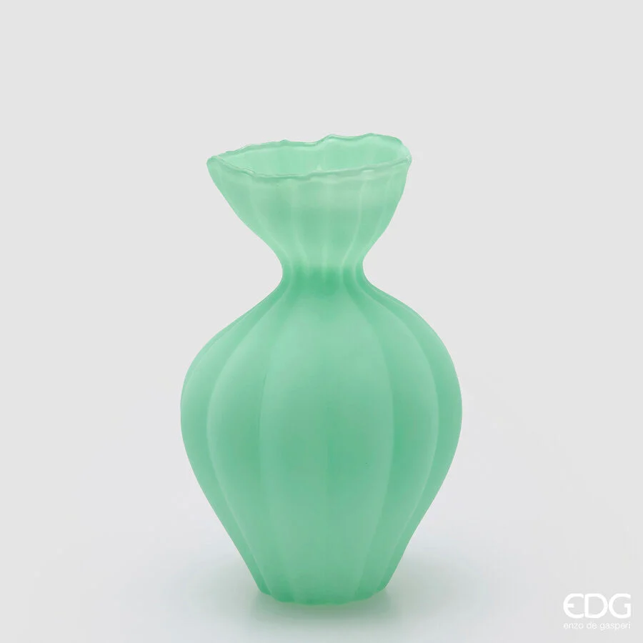 EDG Enzo De Gasperi Vaso Flow Sinuoso H 30,5 Cm D 19,5 Cm Waterproof Vetro Satinato Verde