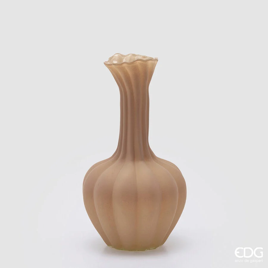 EDG Enzo De Gasperi Vaso Flow Sinuoso H 31 Cm D 17 Cm Waterproof Vetro Marrone Chiaro