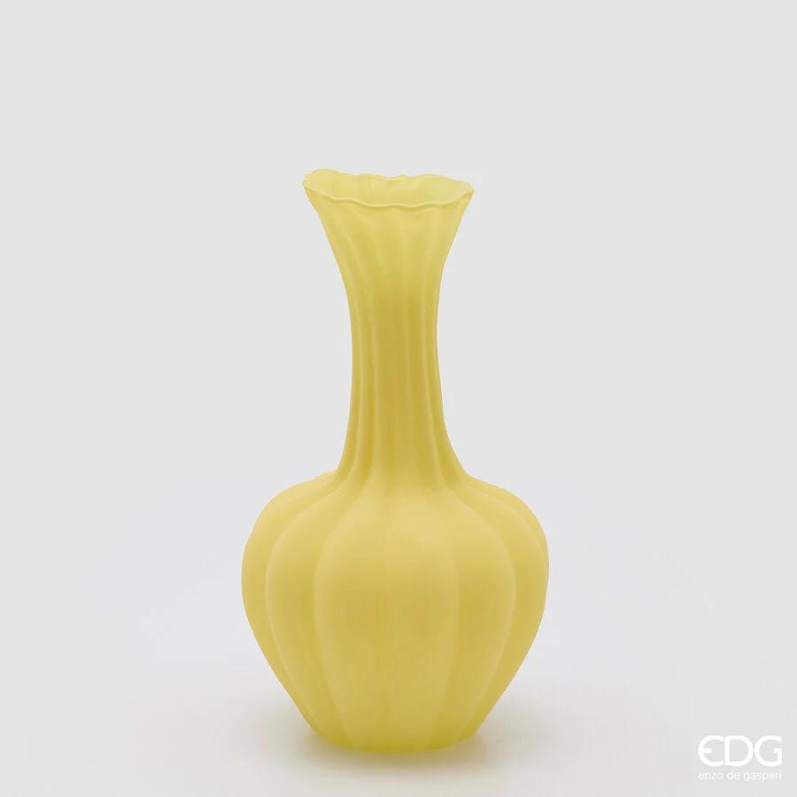 EDG Enzo De Gasperi Vaso Flow Sinuoso H 31 Cm D 17 Cm Waterproof Vetro Satinato Giallo