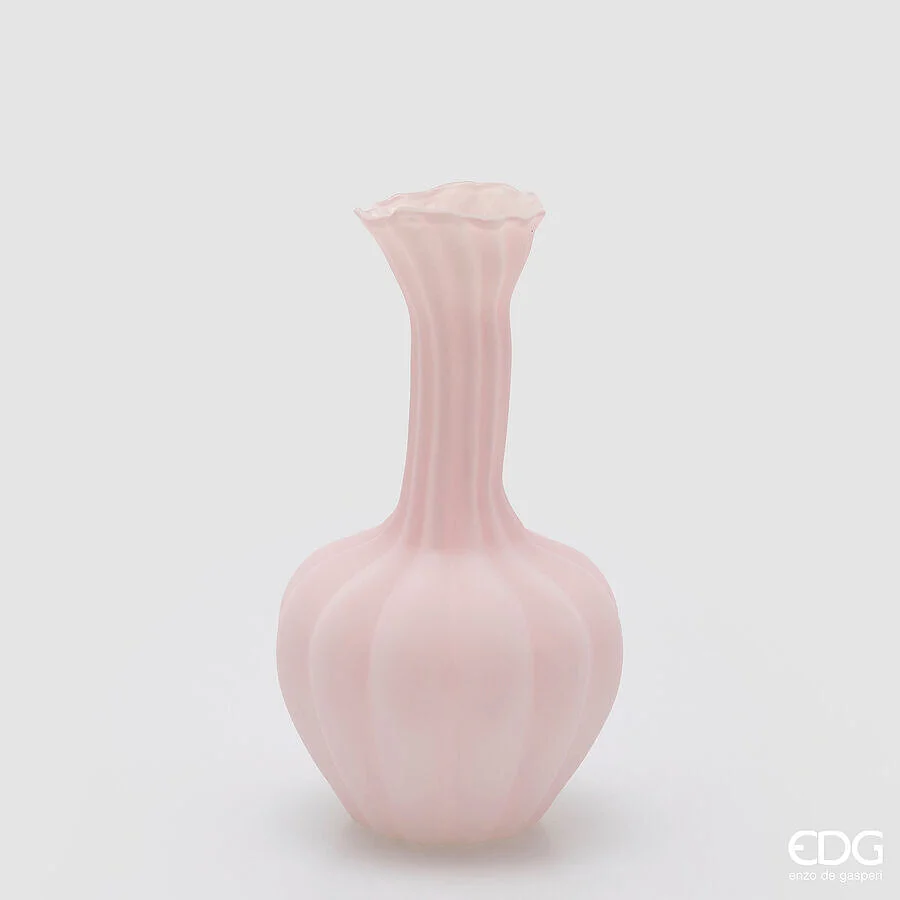 EDG Enzo De Gasperi Vaso Flow Sinuoso H 31 Cm D 17 Cm Waterproof Vetro Satinato Rosa