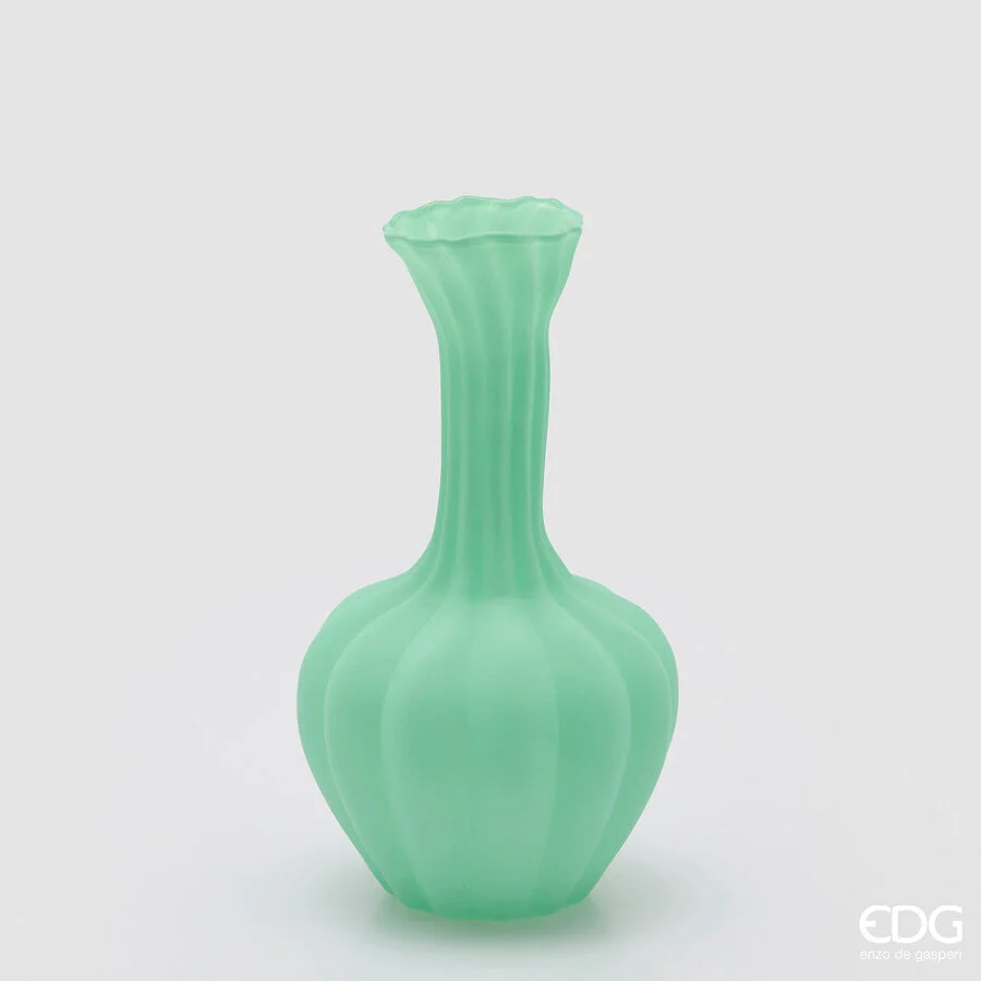 EDG Enzo De Gasperi Vaso Flow Sinuoso H 31 Cm D 17 Cm Waterproof Vetro Satinato Verde
