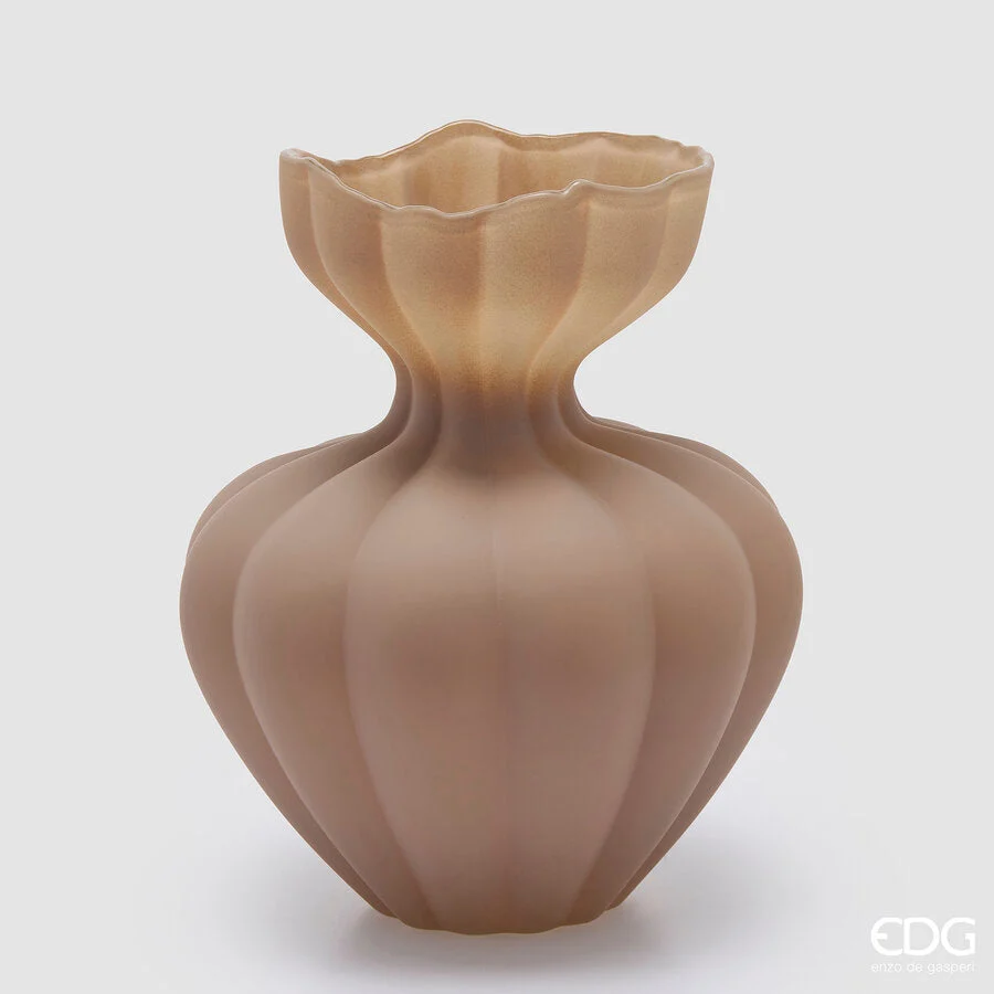 EDG Enzo De Gasperi Vaso Flow Sinuoso H 32 Cm D 26 Cm Waterproof Vetro Marrone Chiaro