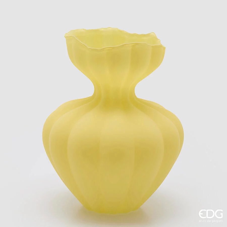EDG Enzo De Gasperi Vaso Flow Sinuoso H 32 Cm D 26 Cm Waterproof Vetro Satinato Giallo