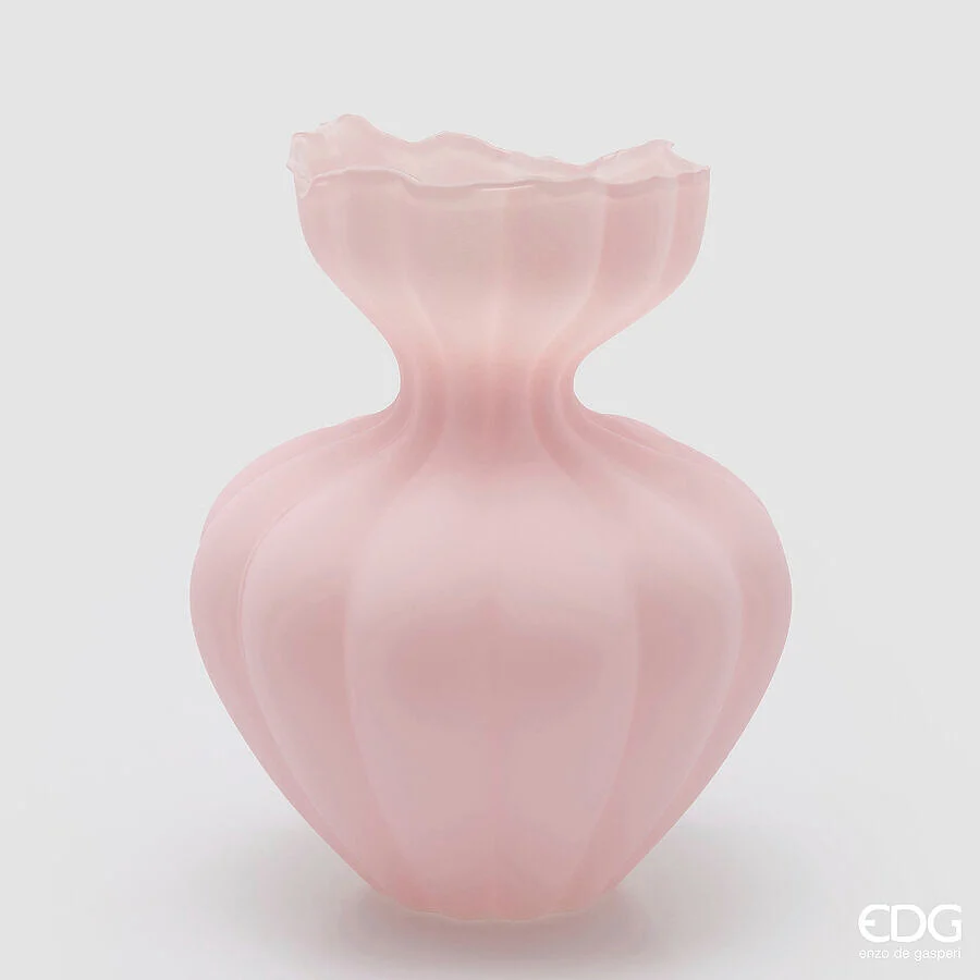 EDG Enzo De Gasperi Vaso Flow Sinuoso H 32 Cm D 26 Cm Waterproof Vetro Satinato Rosa