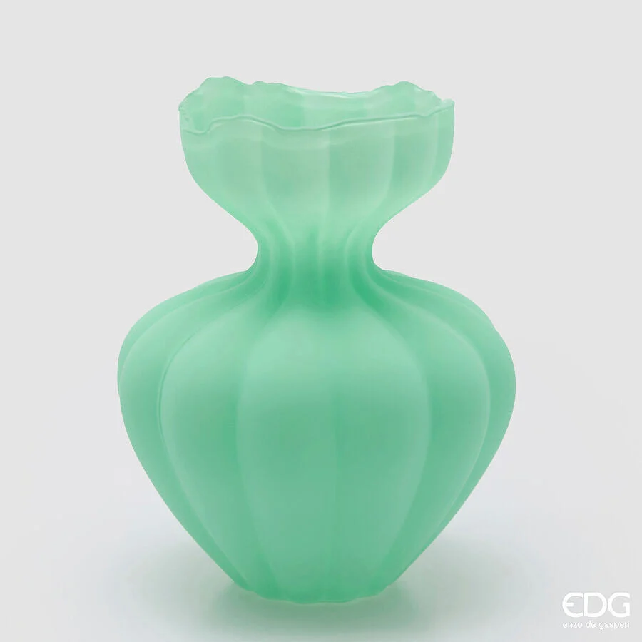 EDG Enzo De Gasperi Vaso Flow Sinuoso H 32 Cm D 26 Cm Waterproof Vetro Satinato Verde