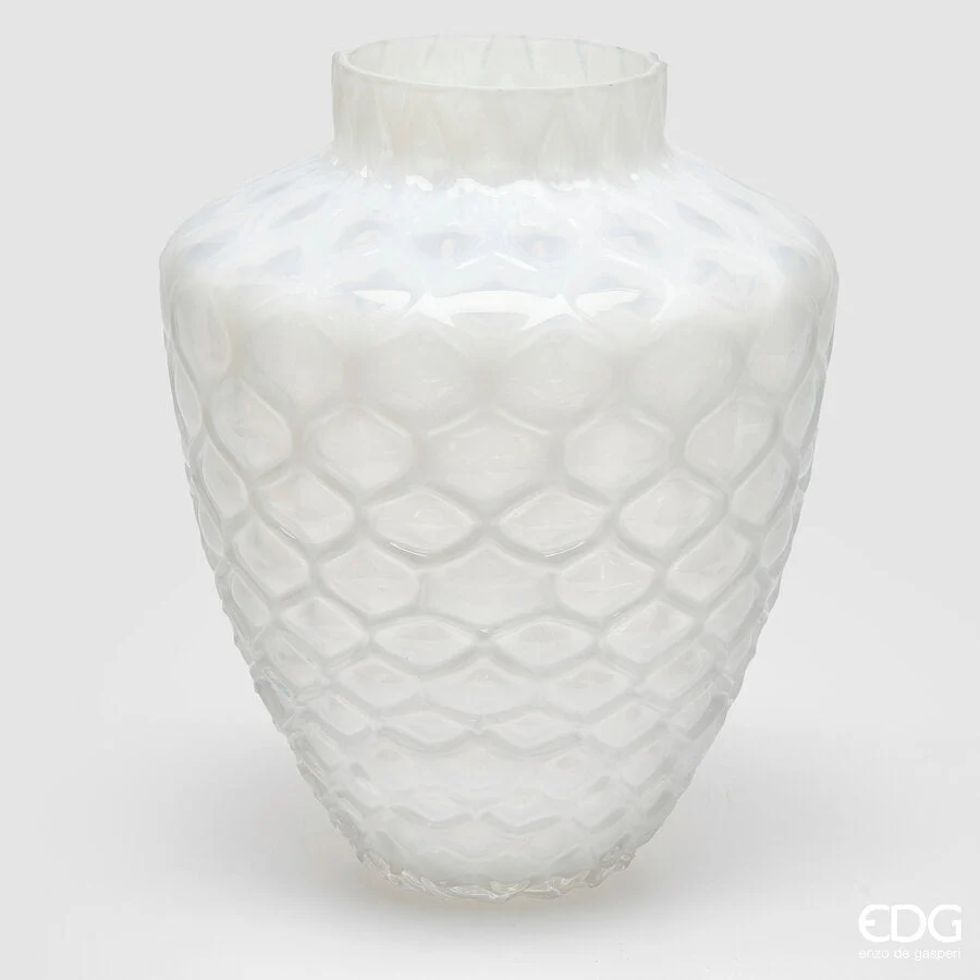 EDG Enzo De Gasperi Vaso Honeycomb Nido D'ape H 30 Cm D 24,5 Cm Vetro Waterproof Bianco