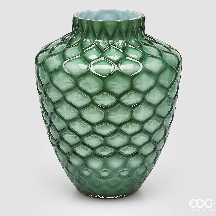 EDG Enzo De Gasperi Vaso Honeycomb Nido D'ape H 30 Cm D 24,5 Cm Vetro Waterproof Vderde