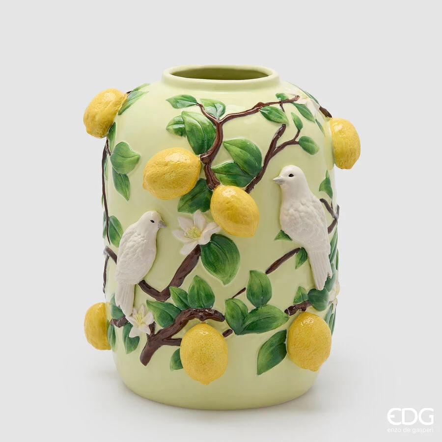 EDG Enzo De Gasperi Vaso Limoni Bombato H 36 Cm D 30 Cm Mix Verde