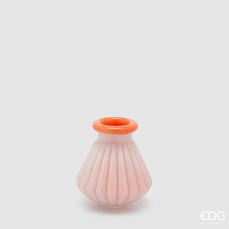 EDG Enzo De Gasperi Vaso Righe con Bordo H 13 Cm D 12 Cm Waterproof Vetro Coral
