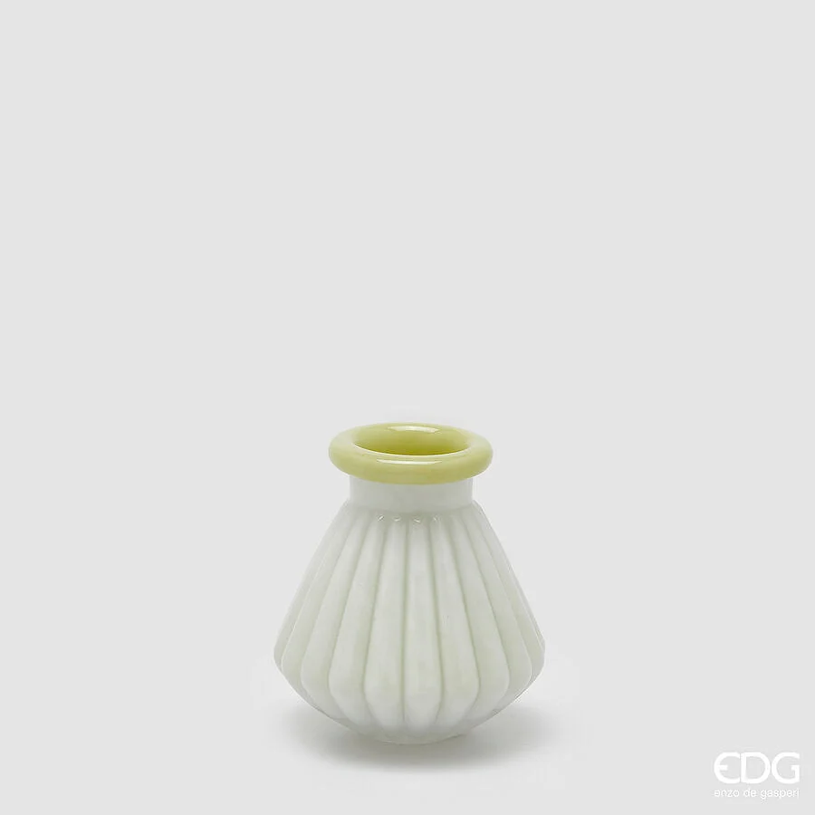 EDG Enzo De Gasperi Vaso Righe con Bordo H 13 Cm D 12 Cm Waterproof Vetro Verde Chiaro