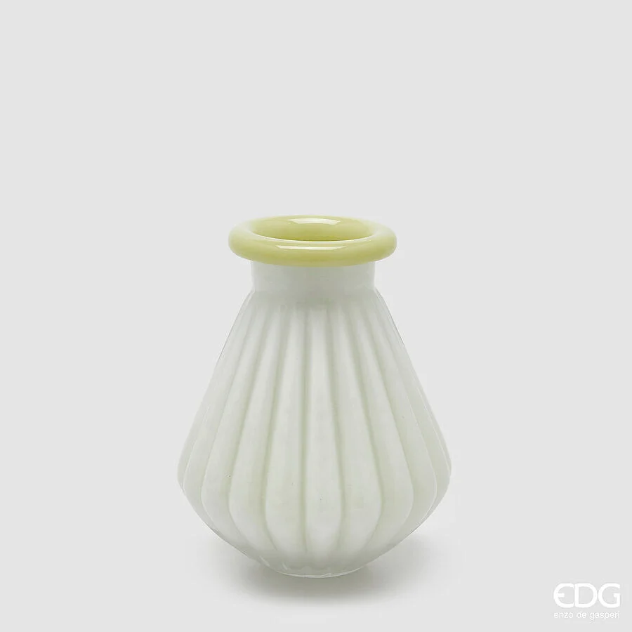 EDG Enzo De Gasperi Vaso Righe con Bordo H 20 Cm D 16 Cm Waterproof Vetro Verde Chiaro