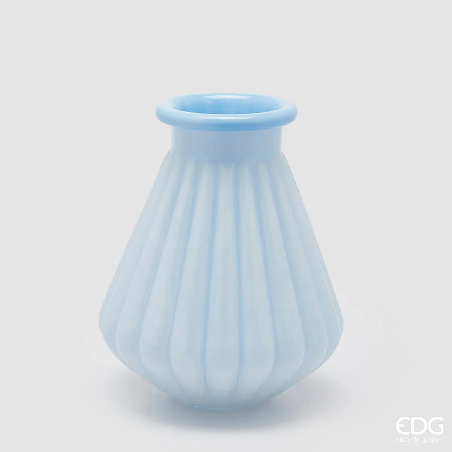 EDG Enzo De Gasperi Vaso Righe con Bordo H 28 Cm D 23 Cm Waterproof Vetro Celeste