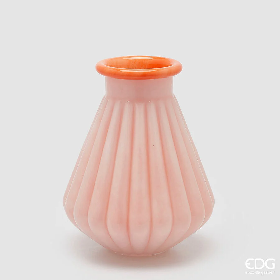 EDG Enzo De Gasperi Vaso Righe con Bordo H 28 Cm D 23 Cm Waterproof Vetro Coral