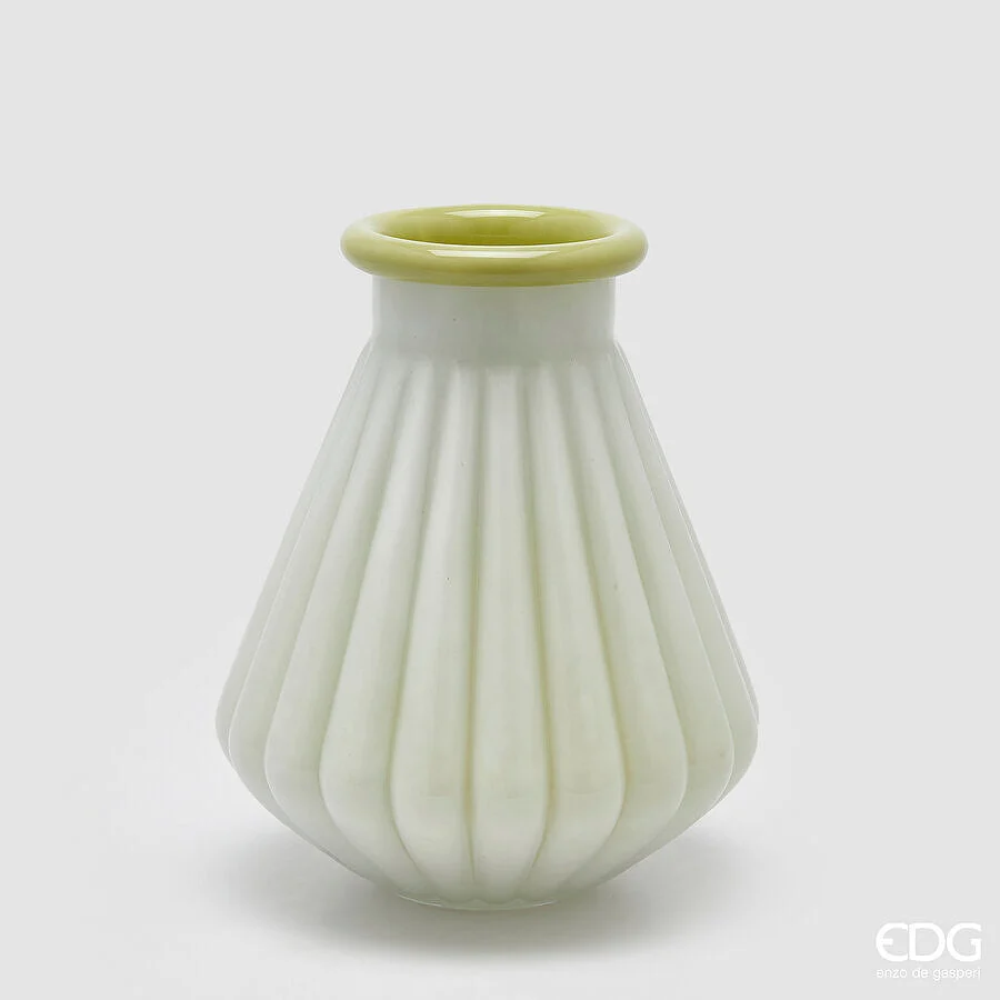 EDG Enzo De Gasperi Vaso Righe con Bordo H 28 Cm D 23 Cm Waterproof Vetro Verde Chiaro