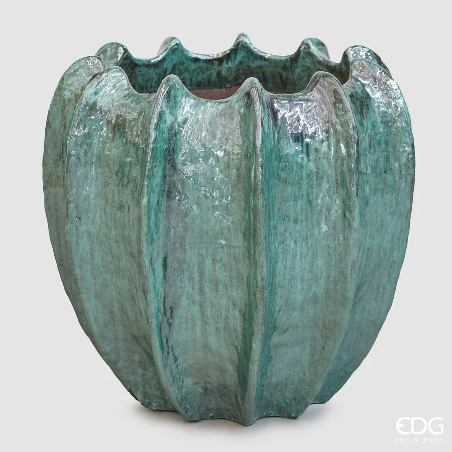 EDG Enzo De Gasperi Vaso Spicchi bombato H 62 Cm D 65 Cm Turquoise