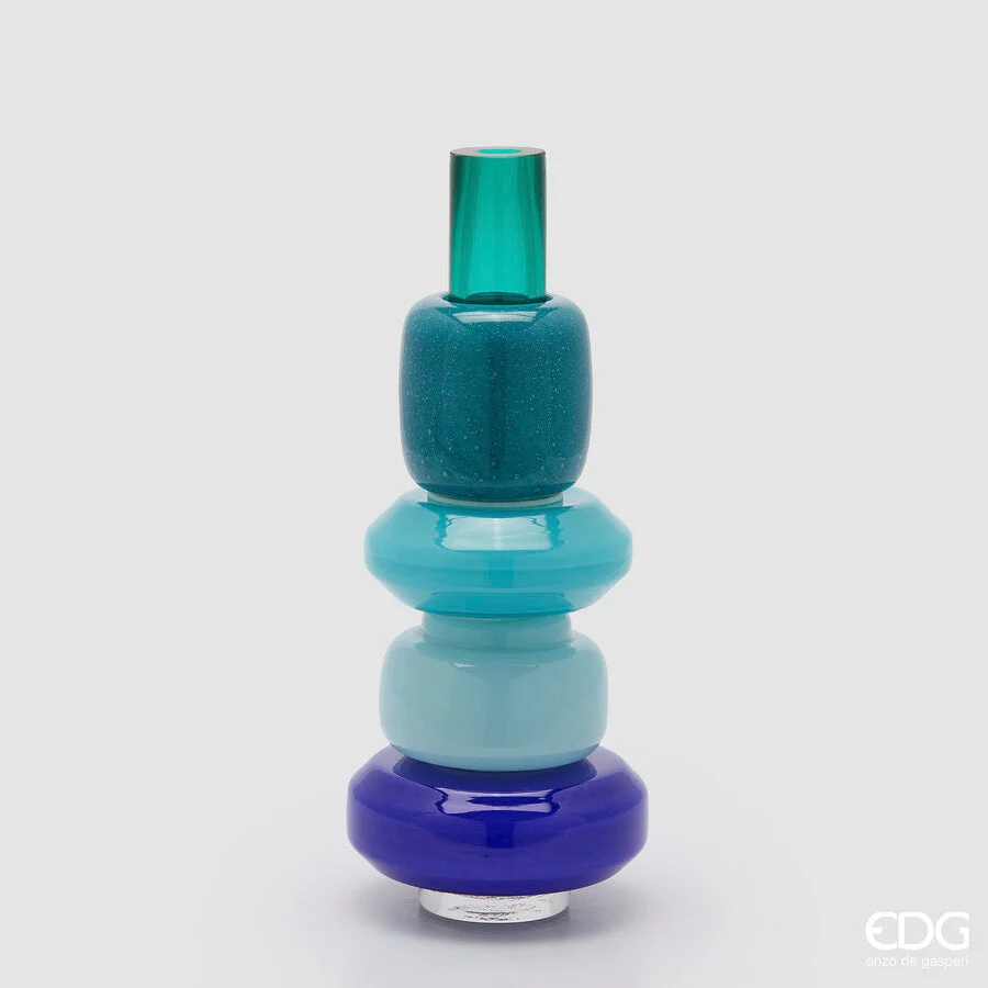 EDG Enzo De Gasperi Vaso Strati H 40 Cm D 16 Cm Waterproof Vetro Mix Blu