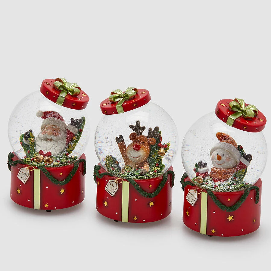 EDG Enzo De Gasperi Sfera Acqua Babbo Natale Renna Uomoneve Gift Ass. Carillon H 15,5 Cm D 10 Cm Green Red 1 Pz