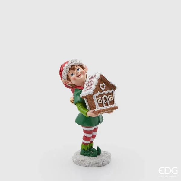 EDG Enzo De Gasperi Elfo di Natale Poly con Casetta H 18 Cm Green Red