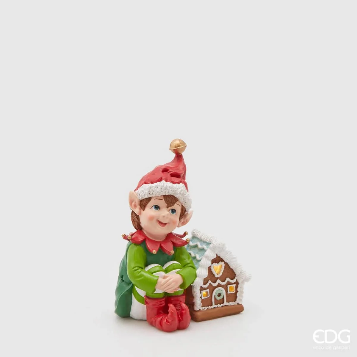 EDG Enzo De Gasperi Elfo di Natale Poly con Casetta Led H 16 Cm Green Red