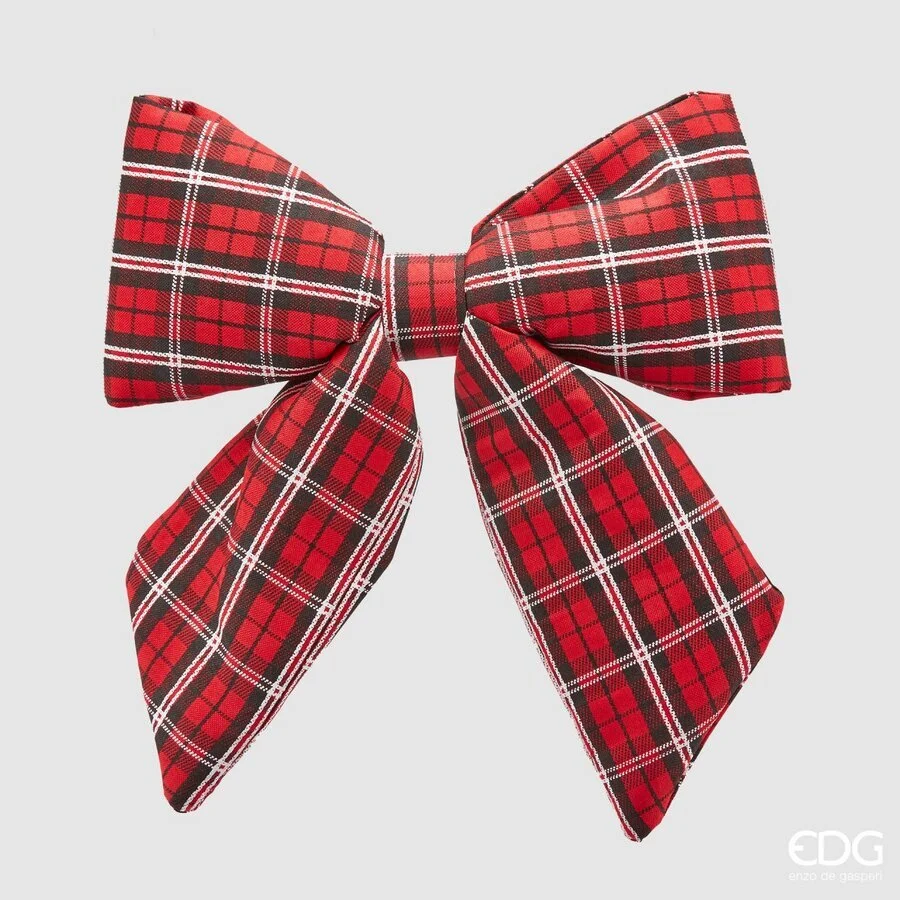 EDG Enzo De Gasperi Fiocco di Natale Lino Tartan 28 x 36 Cm White Red
