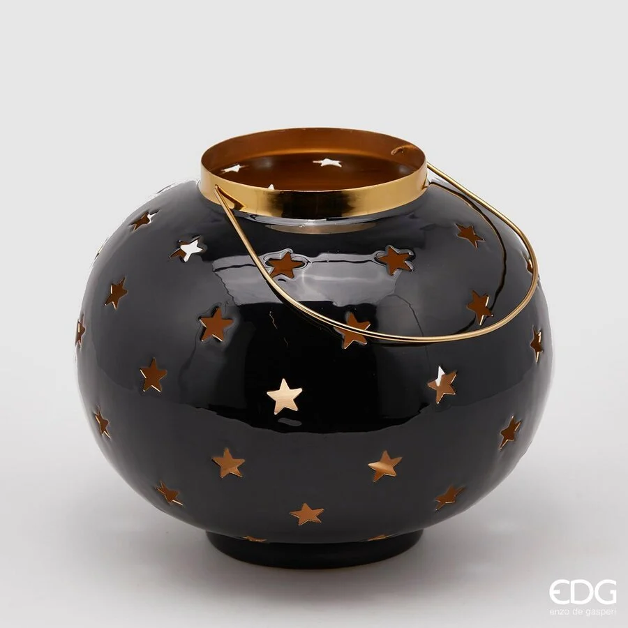 EDG Enzo De Gasperi Lanterna Metal Natale con Stelle H 24 Cm D 19 Cm Black