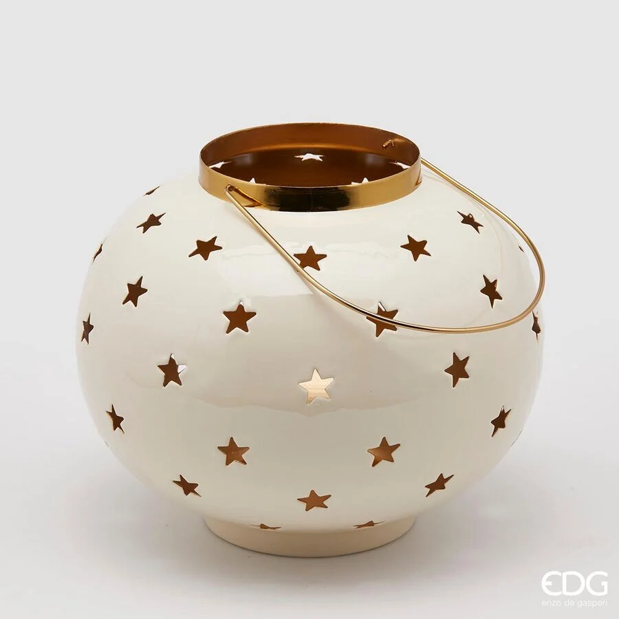 EDG Enzo De Gasperi Lanterna Natale con Stelle H 24 Cm D 19 Cm Metal Ivory