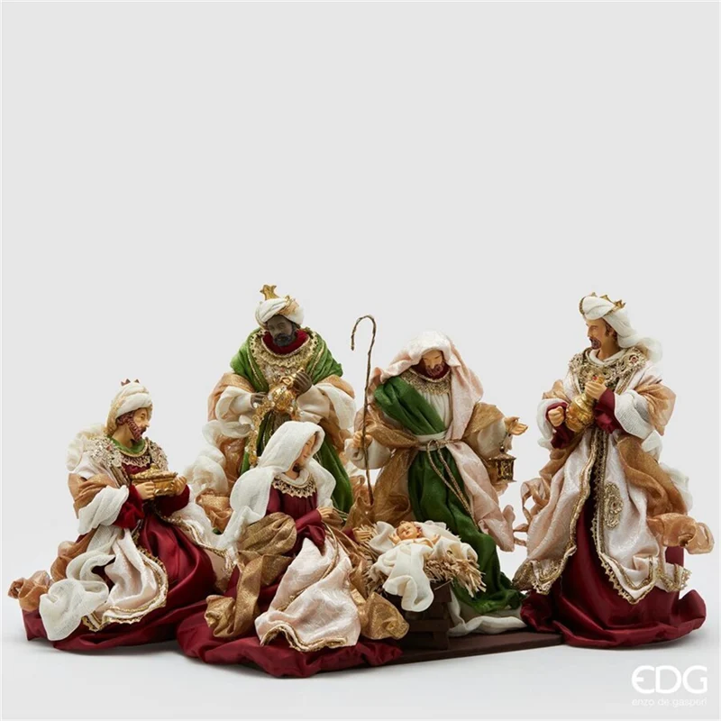 EDG Enzo De Gasperi Natività King Natale con Re Magi H 36 Cm Green Red 4 Pz